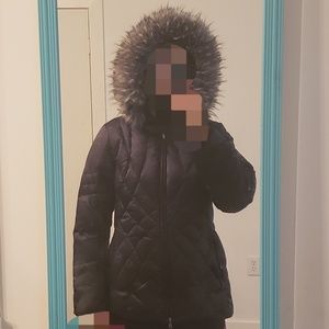 Warm black winter down coat/jacket detachable hood